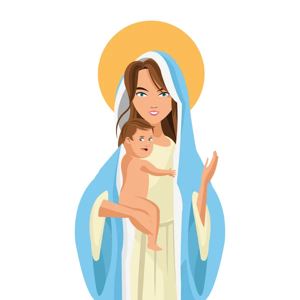 Santa María sosteniendo el icono del bebé Jesús — Vector de stock