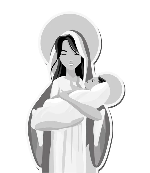 圣洁的玛丽抱着婴儿耶稣图标 — 图库矢量图片