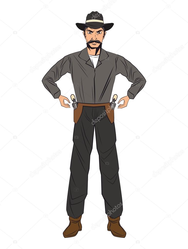 Disegno del cowboy uomo del fumetto — Vettoriale Stock