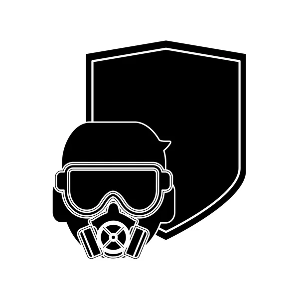 Masque gaz et icône de bouclier — Image vectorielle