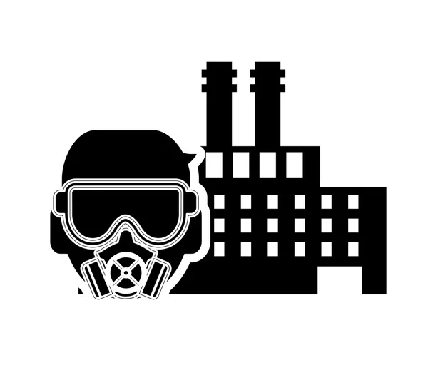 Factory and gas mask icon — Stock Vector