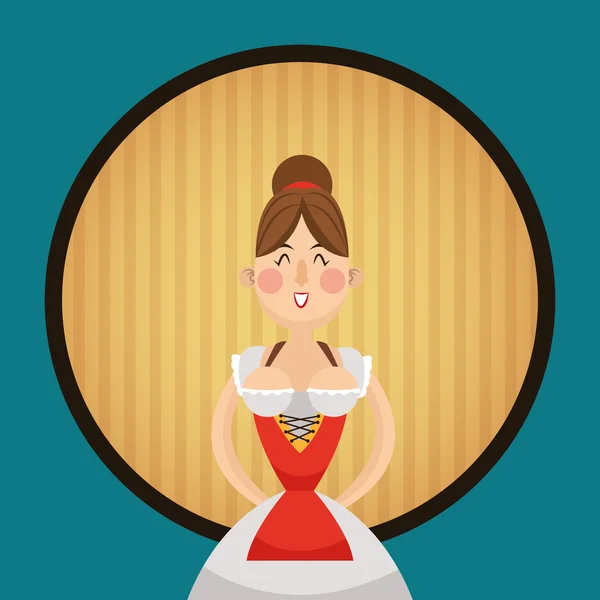 Mujer dibujos animados oktoberfest diseño — Vector de stock