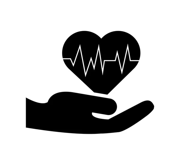 Cobijar las manos y el cardiograma del corazón icono — Vector de stock