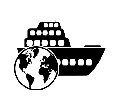 Cruise Gemi ve dünya küre simgesi