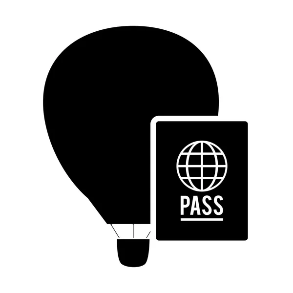 Balão de ar quente e ícone de passaporte —  Vetores de Stock