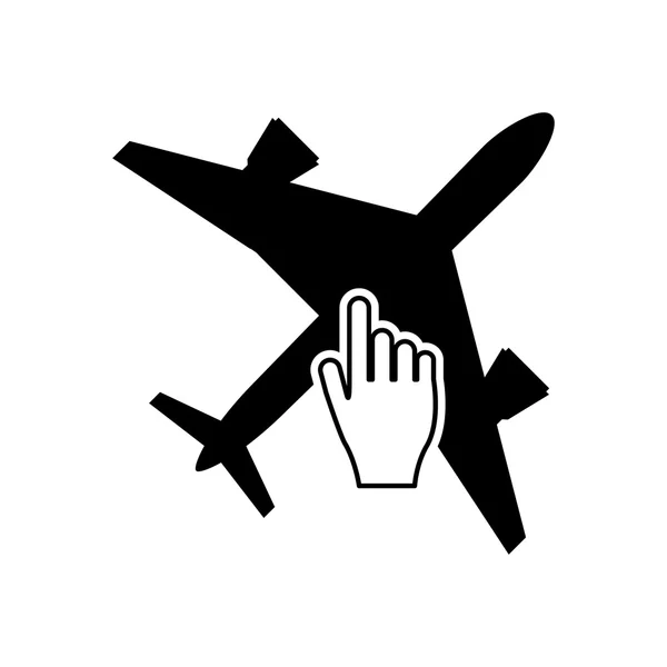 Icono de puntero de avión y mano — Vector de stock