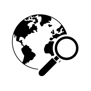 Dünya Küre ve büyüteç simgesini