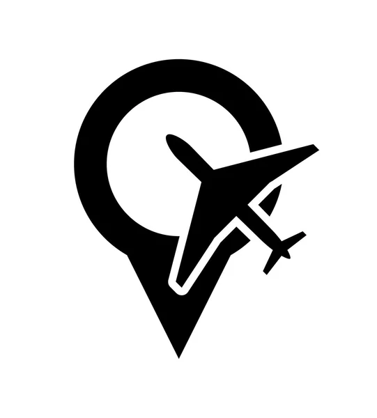 Puntero de mapa gps e icono de avión — Vector de stock