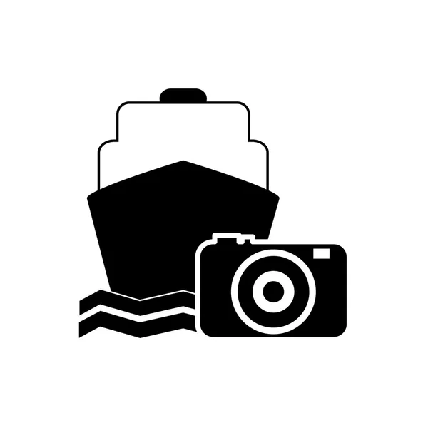 Ícone de navio de cruzeiro e câmera fotográfica — Vetor de Stock