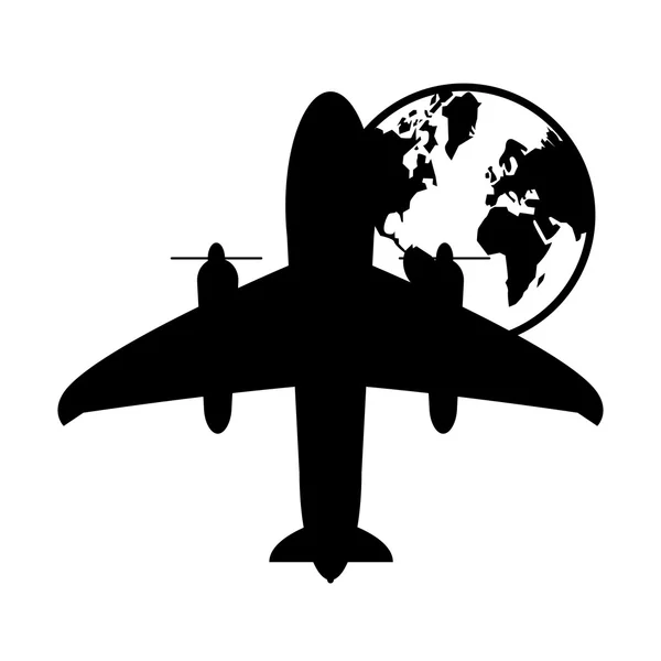 Avión y globo terráqueo icono — Vector de stock