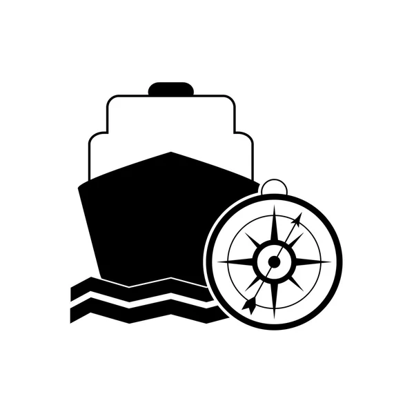 Bateau de croisière et icône boussole — Image vectorielle