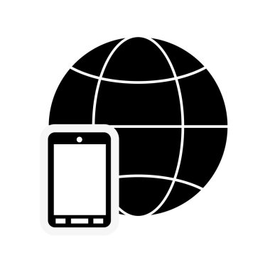 Dünya küre Diyagram ve cep telefonu simgesi