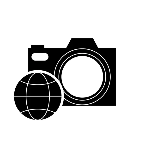 写真のカメラと地球地球の図アイコン — ストックベクタ
