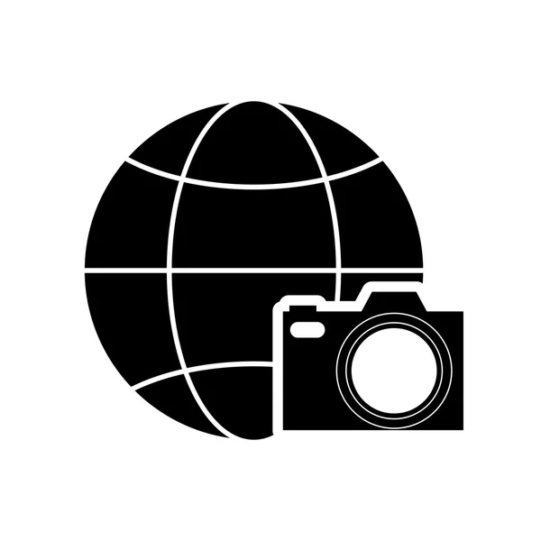 Earth globe diagram and camera icon — Stock Vector