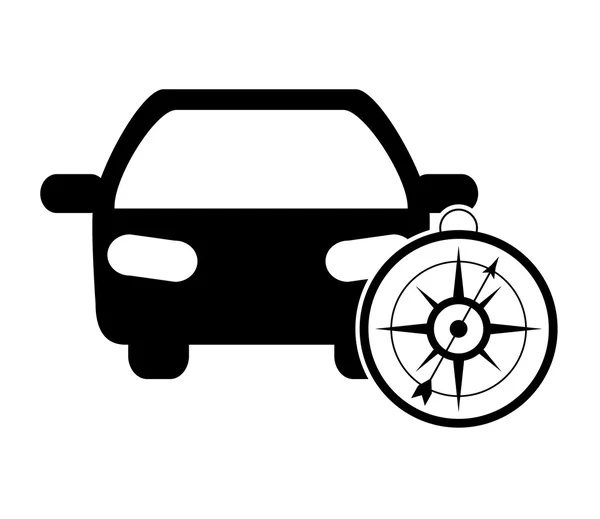 Icono de coche y brújula — Vector de stock