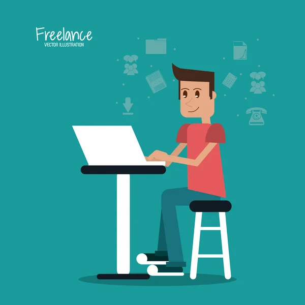 Cartoon uomo e design freelance — Vettoriale Stock