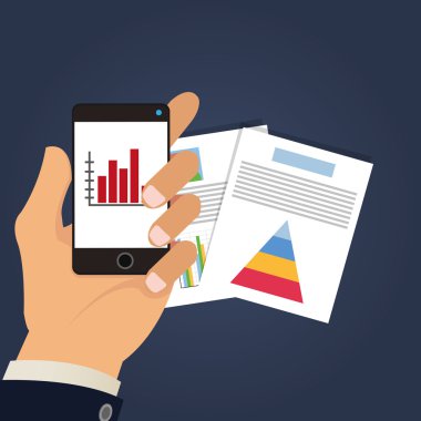 cep telefonu ve office ilgili öğeler simgesi tutan el