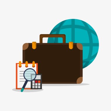 hesap makinesi ile dünya küre diyagramı evrak çantası ve m ile not etmek