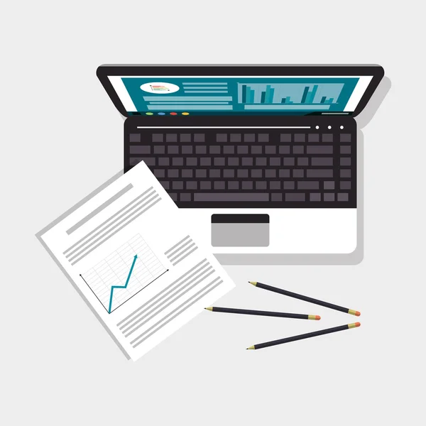 Ikonen för laptop office-relaterade objekt — Stock vektor