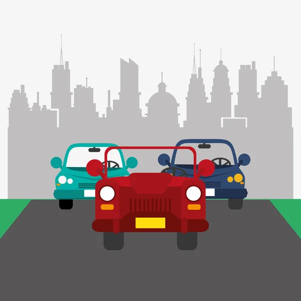 Autos mit Stadthintergrund Verkehrsbild — Stockvektor