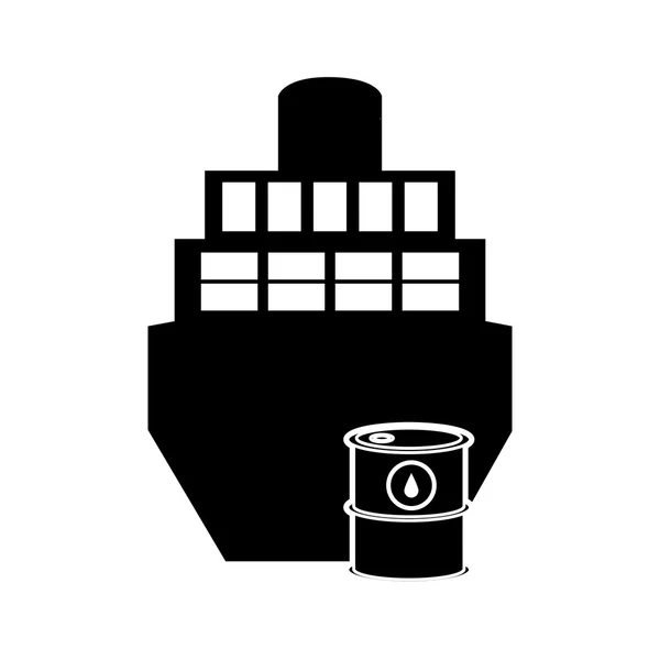 Ícone de navio de carga e barris de óleo — Vetor de Stock