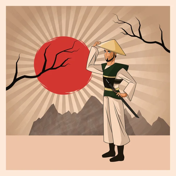 Samuray adam karikatür tasarım — Stok Vektör