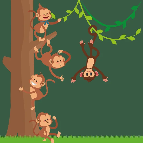 Macacos da selva desenhos animados — Vetor de Stock