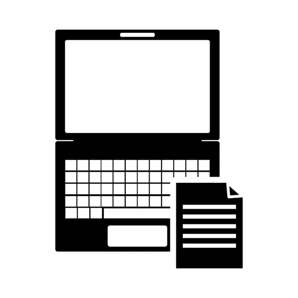 Laptop-Frontansicht und Dokument-Symbol — Stockvektor