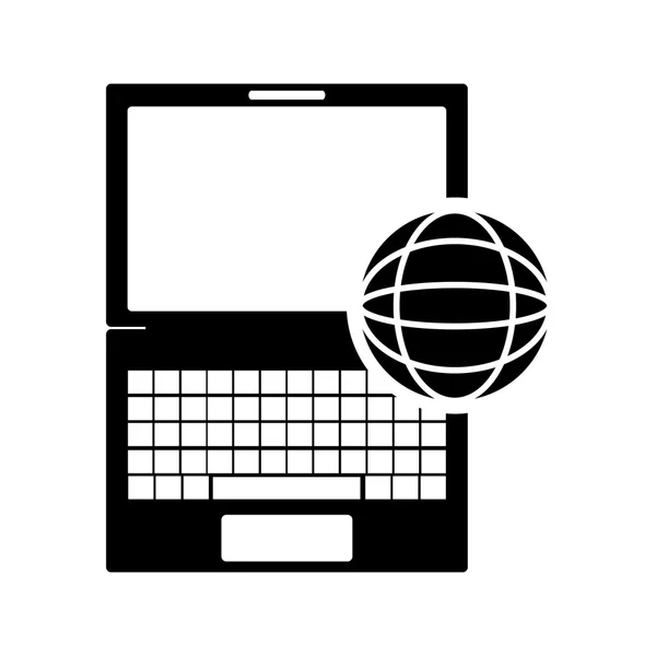 ノート パソコンと地球地球の図アイコン — ストックベクタ
