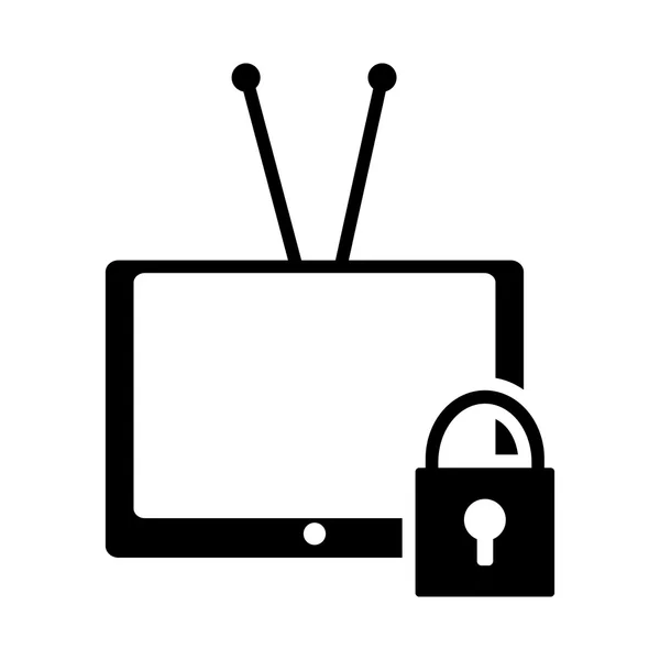 Телевизор с антенной и значком замка безопасности — стоковый вектор