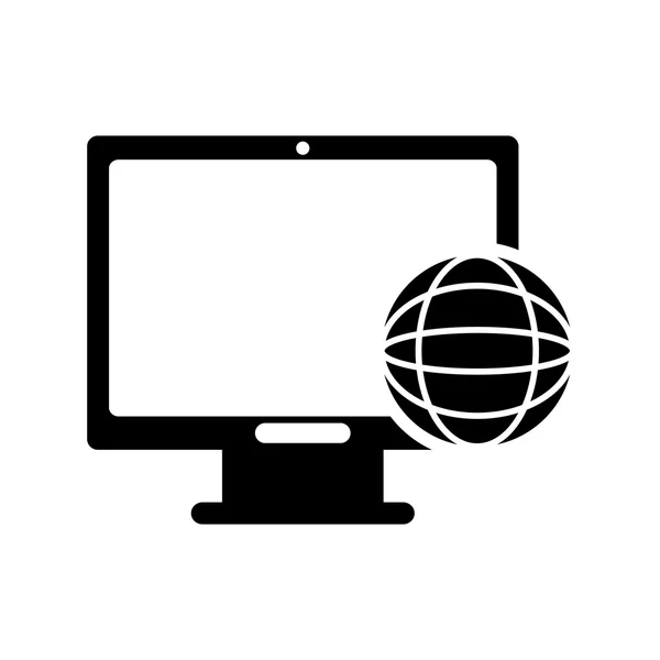 Computer monitor en aarde wereldbol diagram icoon — Stockvector