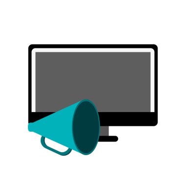 bilgisayar ve megafon simgesi