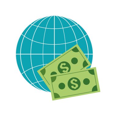 Dünya küre Diyagram ve dolar faturaları simgesi