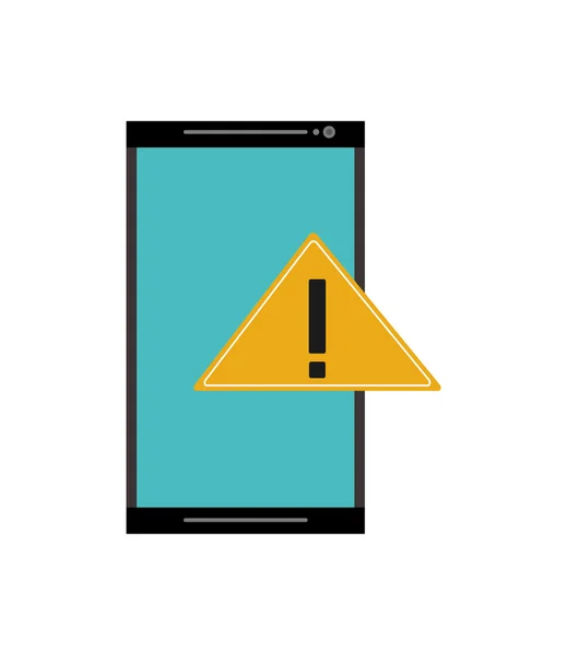 Téléphone portable moderne et icône de signe d'avertissement — Image vectorielle