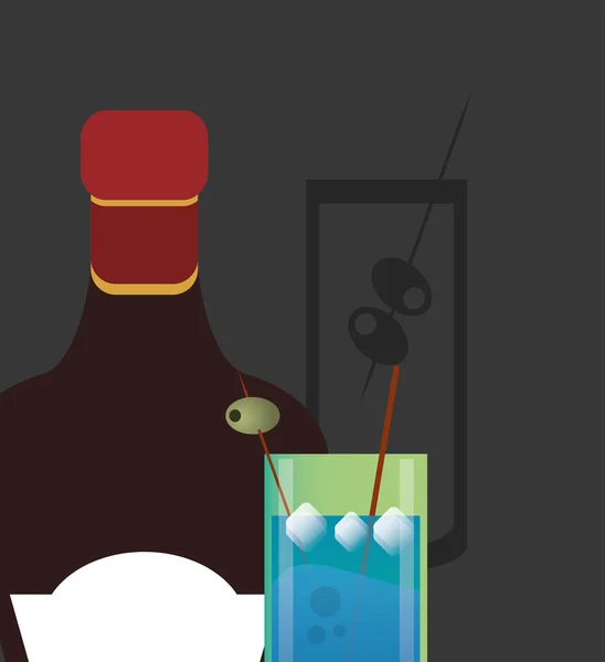 Стакан коктейля и изображение бутылки ликера — стоковый вектор