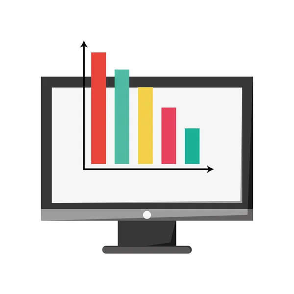 Bilgisayar monitörü ve çubuk grafik simgesi — Stok Vektör