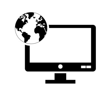 bilgisayar monitörü ve dünya küre simgesi