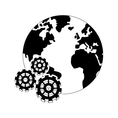 Dünya Küre ve dişli simgesini