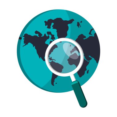 Dünya Küre ve büyüteç simgesini