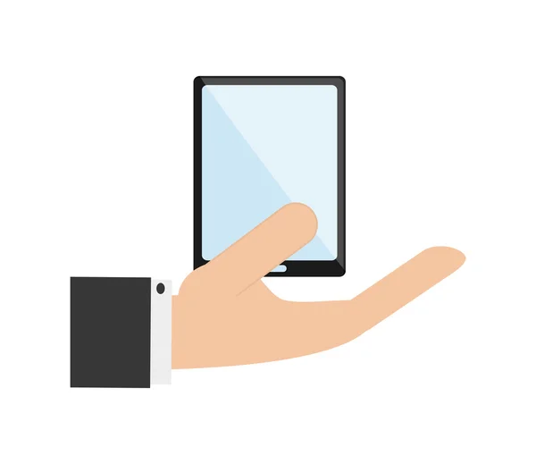 Χέρι που κρατά το σύγχρονο κινητό τηλέφωνο και το εικονίδιο — Διανυσματικό Αρχείο