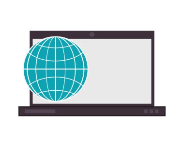 laptop ve dünya küre diyagram simgesi