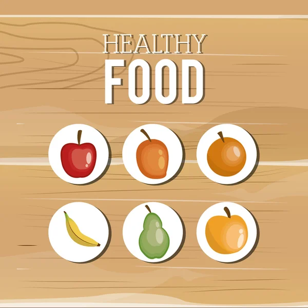 Emblema de iconos de alimentos saludables surtidos — Archivo Imágenes Vectoriales