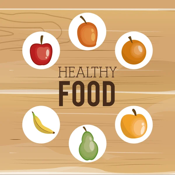 Emblema de iconos de alimentos saludables surtidos — Vector de stock