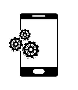 Modern cep telefonu ve dişli simgesini