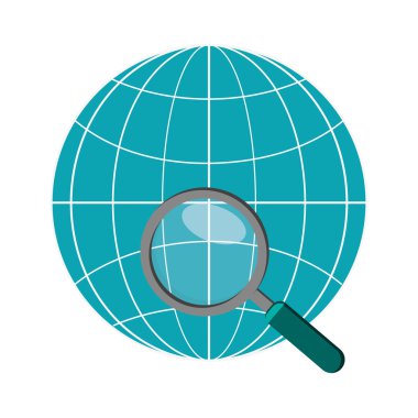 Dünya küre Diyagram ve Büyüteç simgesi