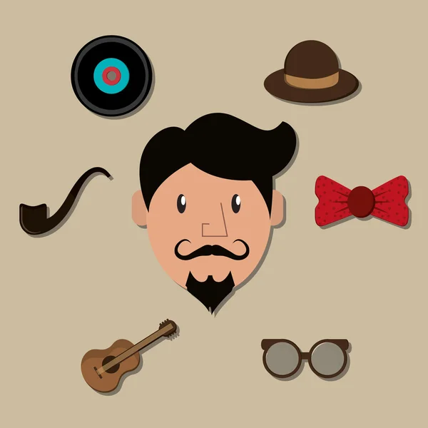 Hipster fashion  man and retro icons image — Stock Vector