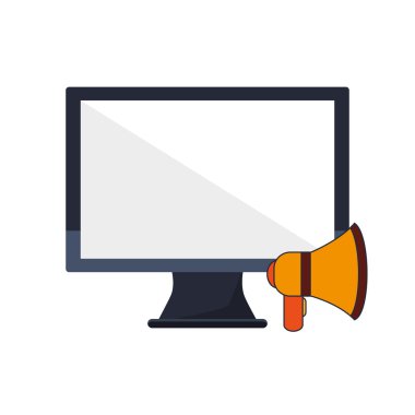 bilgisayar ve megafon simgesi