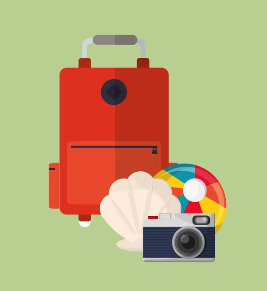 Cámara con los iconos de viaje de vacaciones imagen — Vector de stock