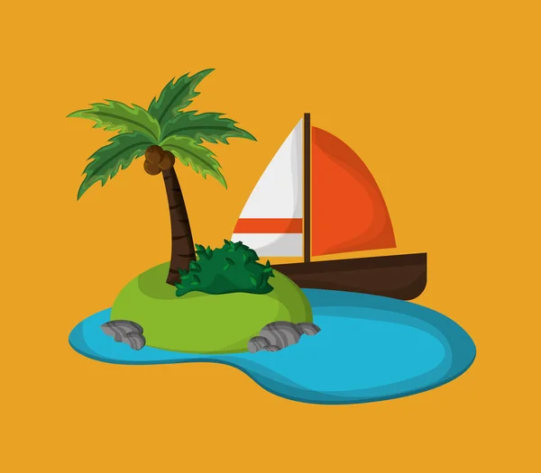 Ilha com ícones de viagem de férias imagem — Vetor de Stock