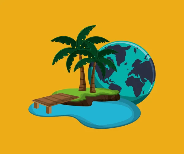 Insel mit Urlaub Reise-Ikonen Bild — Stockvektor